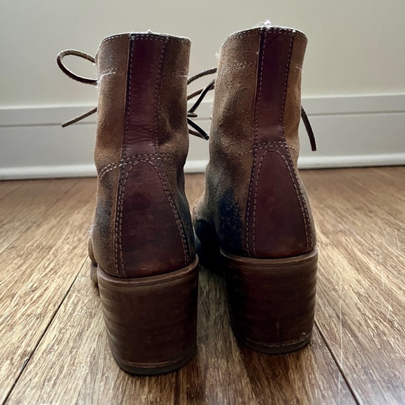 Frye Sabrina 6G Brown Distressed Suede Wood Heel - Picture 5 of 9